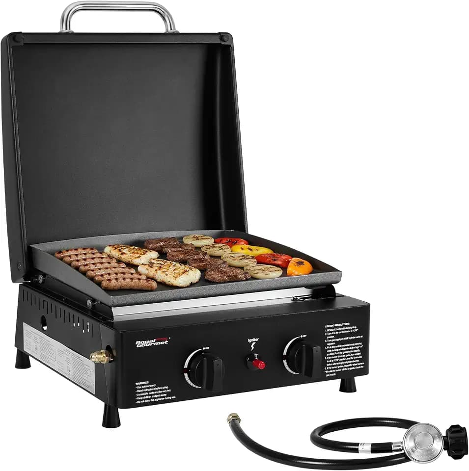 Royal Gourmet PD1502H Portable 2-Burner Gas Griddle with Hood, Black