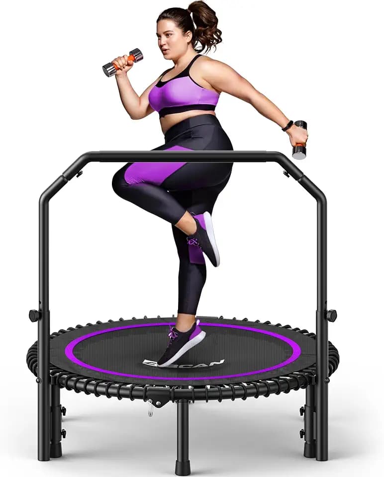 BCAN BT2 40/48" Rebounder Trampoline for Adults, Indoor, 450/550lbs,Bungees Rebounder for Adults, Adjustable Handlebar, Quiet Mini Exercise Trampoline for Indoor Workout, Low-Impact|FED Fitness