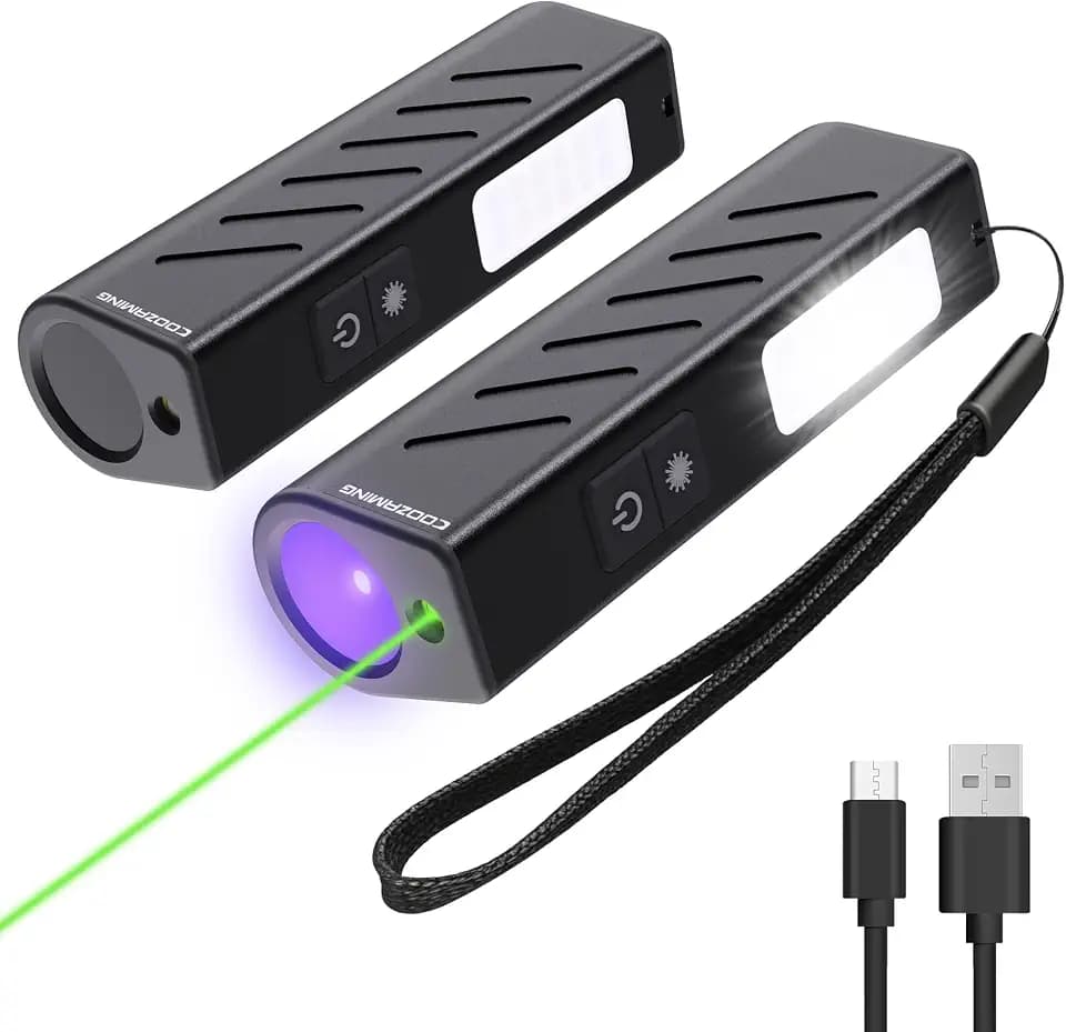 365nm UV EDC Rechargeable Flashlight with Black Ligh, 2 Pack
