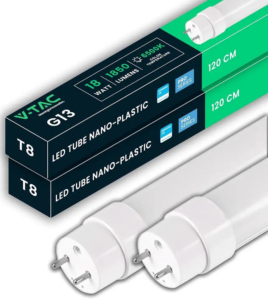 V-TAC 2x LED Röhre 120 CM - T8 - G13-18W - 1850 Lumen - [Chip Samsug] - LED-Röhren für Decke, Wand, Garage, Geschäft - T8 Lampe - Ersatz für Neonröhren - Licht 6500K Kaltweiß