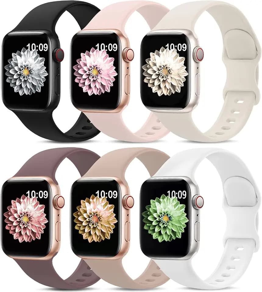6 Pack Sport Bands Compatible with Apple Watch Band 38mm 40mm 41mm 42mm 44mm 45mm 49mm 46mm,Silicone Waterproof Strap for iWatch Apple Watch Series 11 10 9 Ultra 8 7 6 5 4 3 2 1 SE Women Men