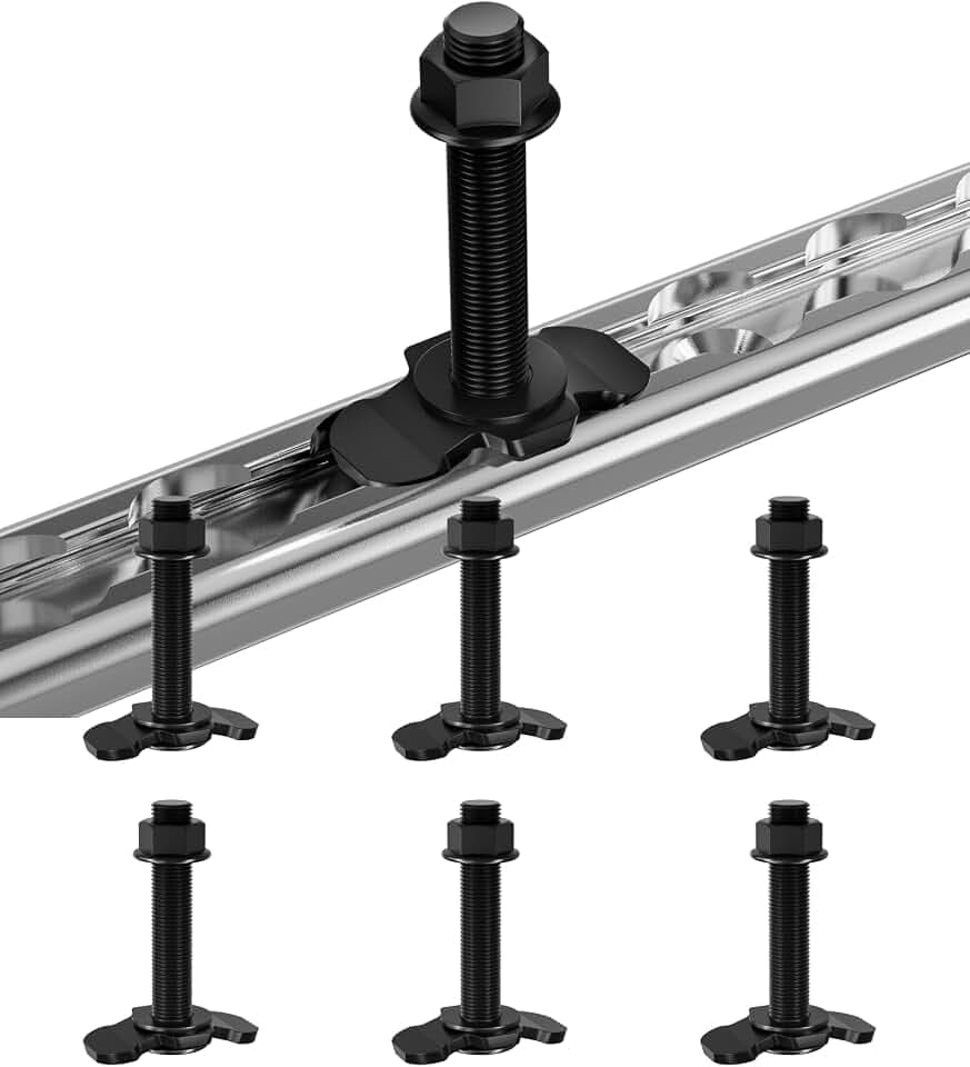 6 Pack 60mm L-Track Double Lug Threaded Stud Nut Fitting Tie Down,3000 LBS Max Load,L Track Accessories,Heavy Duty Cargo Control Anchor for Truck Bed & Trailer, 3/8"-24 UNF x 2.36" – Black
