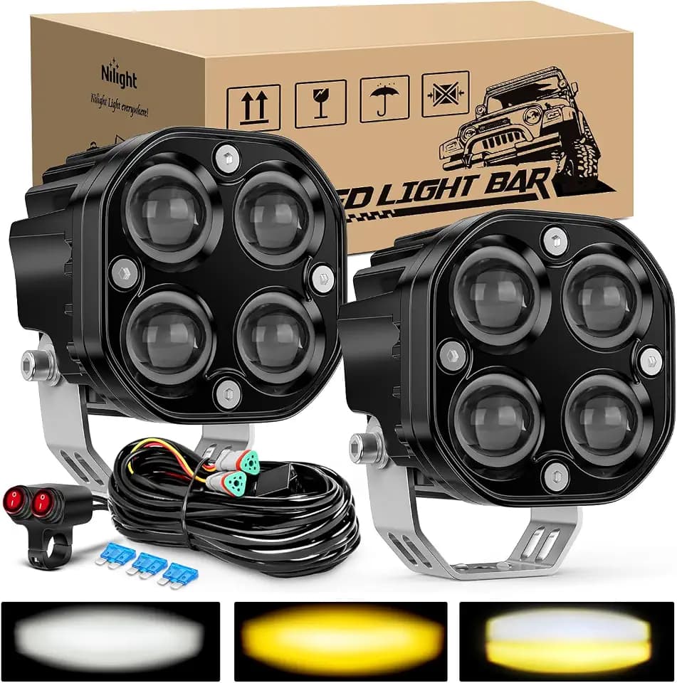 Nilight 7/8" Handlebar LED Light Pods 3 Inch White Amber Dual Color
