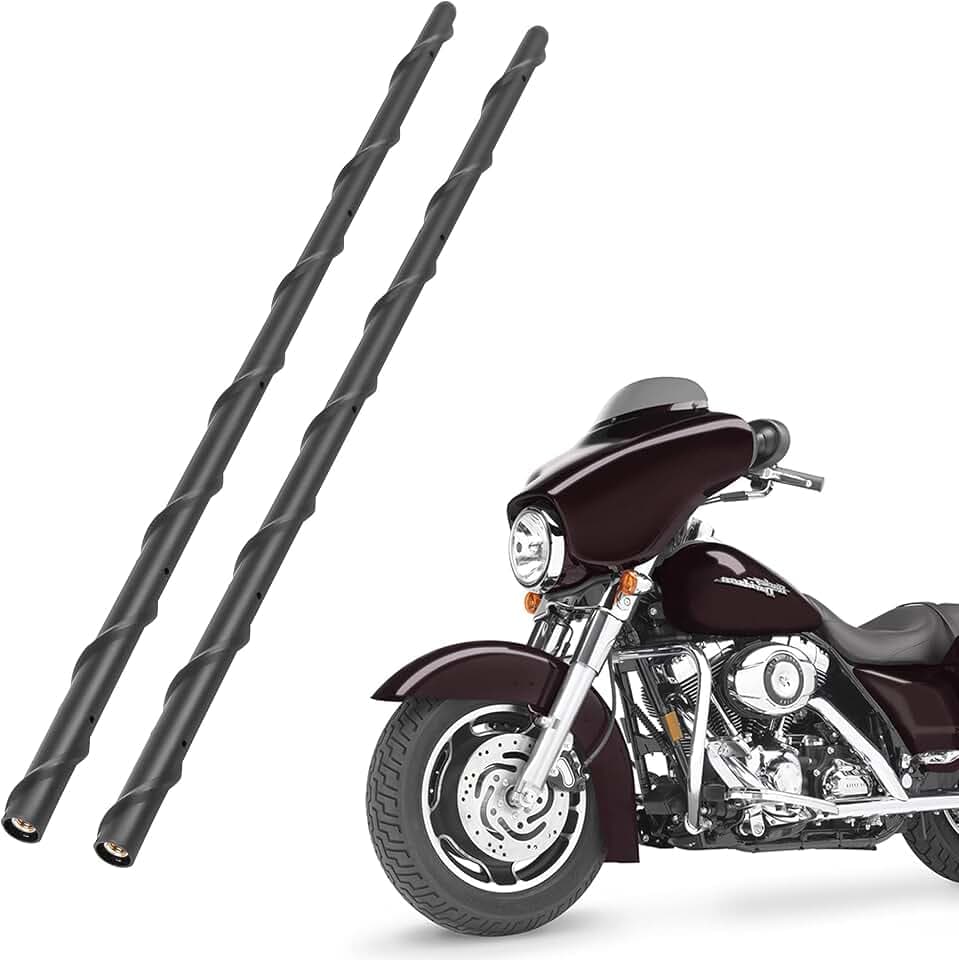 KSaAuto H21 Pair AM/FM Radio Antenna for Harley Davidson Road Street Electra Tour Glide (1998-2026) 16 Inch Wide Spiral, Copper Core & Screw, Flexible Rubber, Motorcycle Antenna