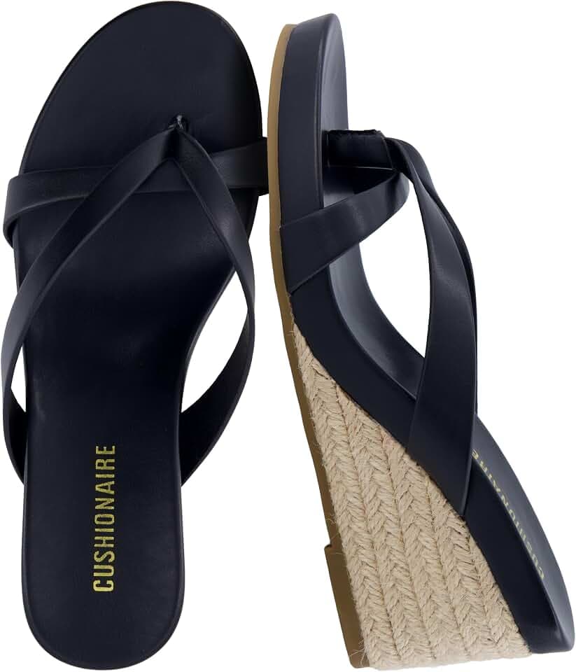 CUSHIONAIRE Ferry Espadrille Wedge Sandals for Women, Thong Platform Flip Flops with Cross Strap and Slip-On Design
