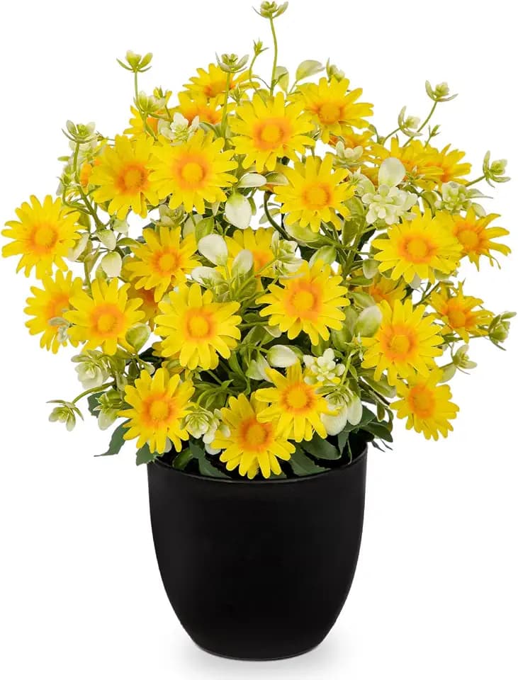 DILATATA Artificial Daisy Flowers in Pot 12 Inch Fake Flowers Silk Daisy Arrangement Faux Plant Flower Decor for Spring Home Decor Table Centerpiece Garden Porch Window - Yellow