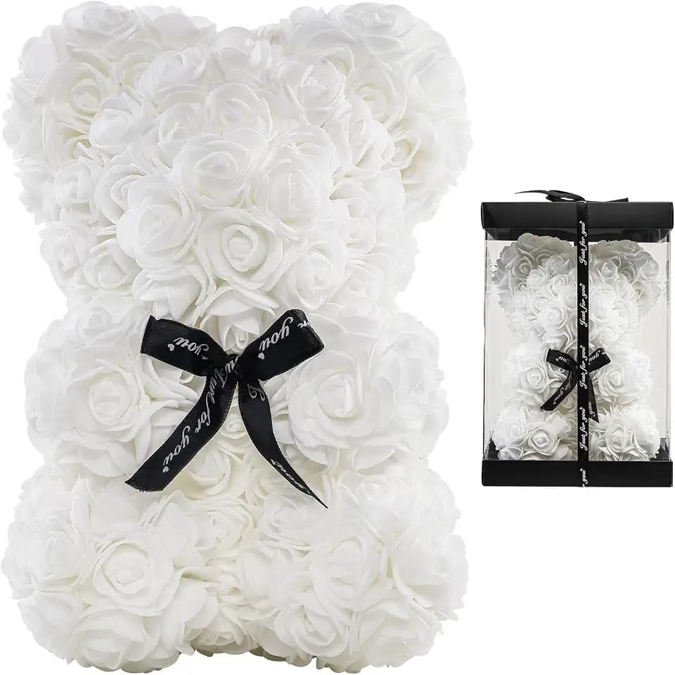 Rosenbär Weißer Teddybär Valentinstagsgeschenke für Sie Rosenblume Jubiläum mit Geschenkbox Hochzeit Geburtstag Muttertag für Frauen Mutter Ehefrau Freundin