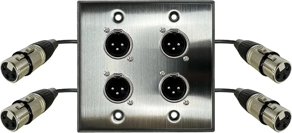DIYTECH 4 Port Stainless Steel XLR Wall Plate, Male to Female, Solderless
