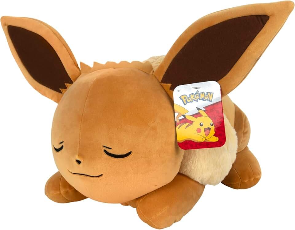 Pokémon PKW4322-45cm Schlafendes Plüsch - Evoli, offizielles Plüsch