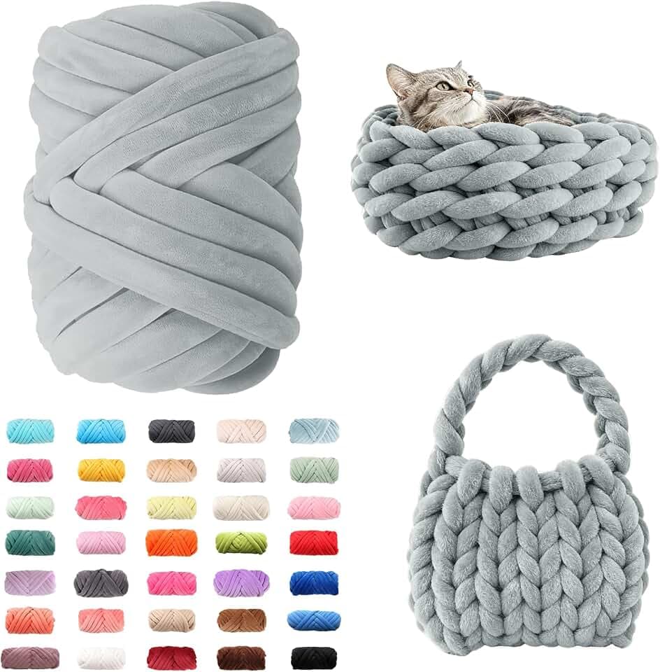 Armstricken Wolle 500g/16m, Dicke Wolle Garn,wolle zum armstricken Chunky Yarn Schlauchgarn Häkelwolle Isländische für Anfänger, Decken, Tasche, Handstrickgarn (Silber Grau)