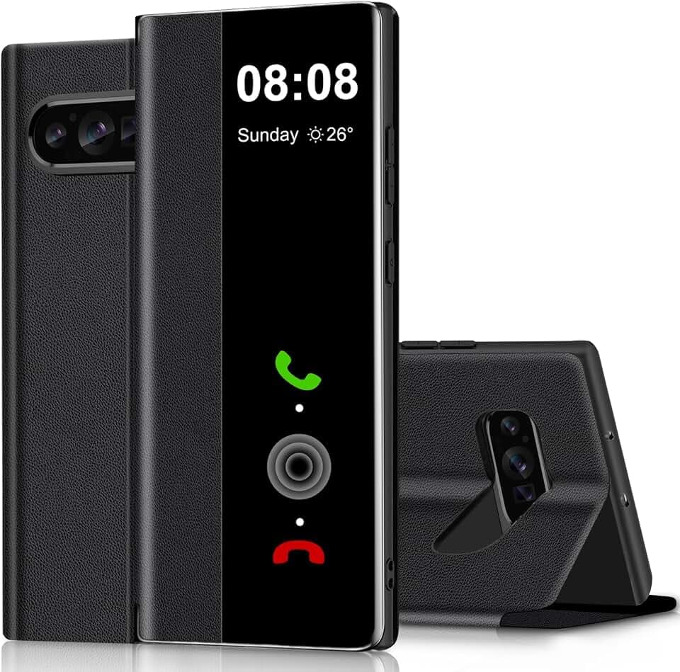 Schutzhülle für Pixel 10, Clear View Cover, Schutzhülle für Google Pixel 10, Klappetui, Silikon, TPU, stoßfest, dünn, weich, 360 Full Body stoßfest (schwarz)