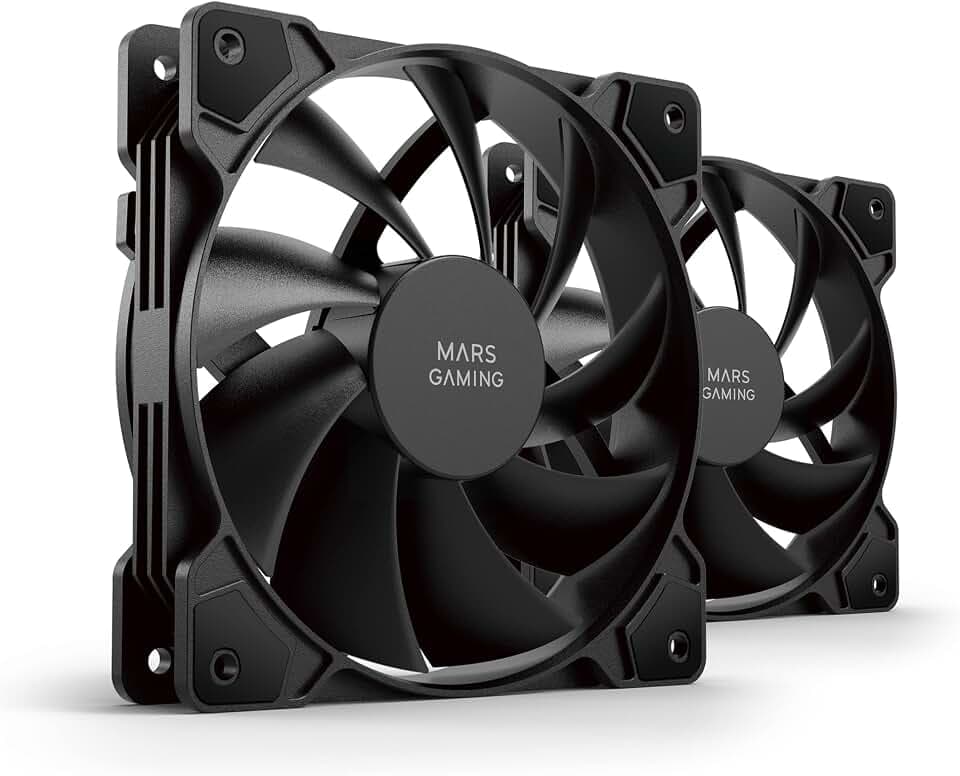 Mars Gaming MF-PROX2 Schwarz, Kit 2 120mm Lüfter, Anti-Vibrationssystem, Ultra-leise, Dualer Anschluss 3PIN + 4PIN