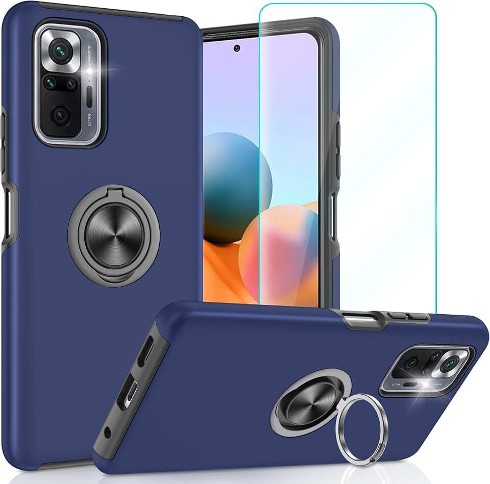 Unzerstörbar für Xiaomi Redmi Note 10 Pro/Note 10 Pro Max Hülle, [Eingebetteter Ständer] [PC+TPU Militär Stoßfest] Schutzhülle Fallschutz Kratzfeste Handyhülle für Redmi Note 10 Pro (6,67") Blau
