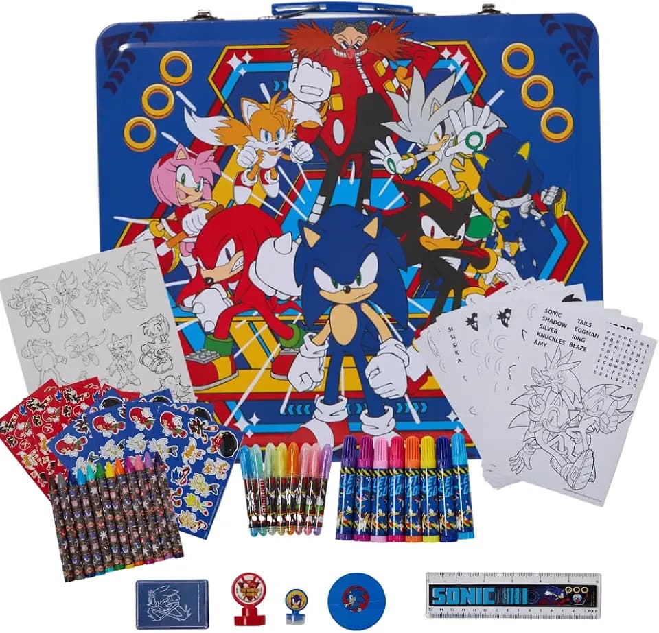 Sonic the Hedgehog Deluxe Activity Set, Carrying Tin & Art Supplies for Kid