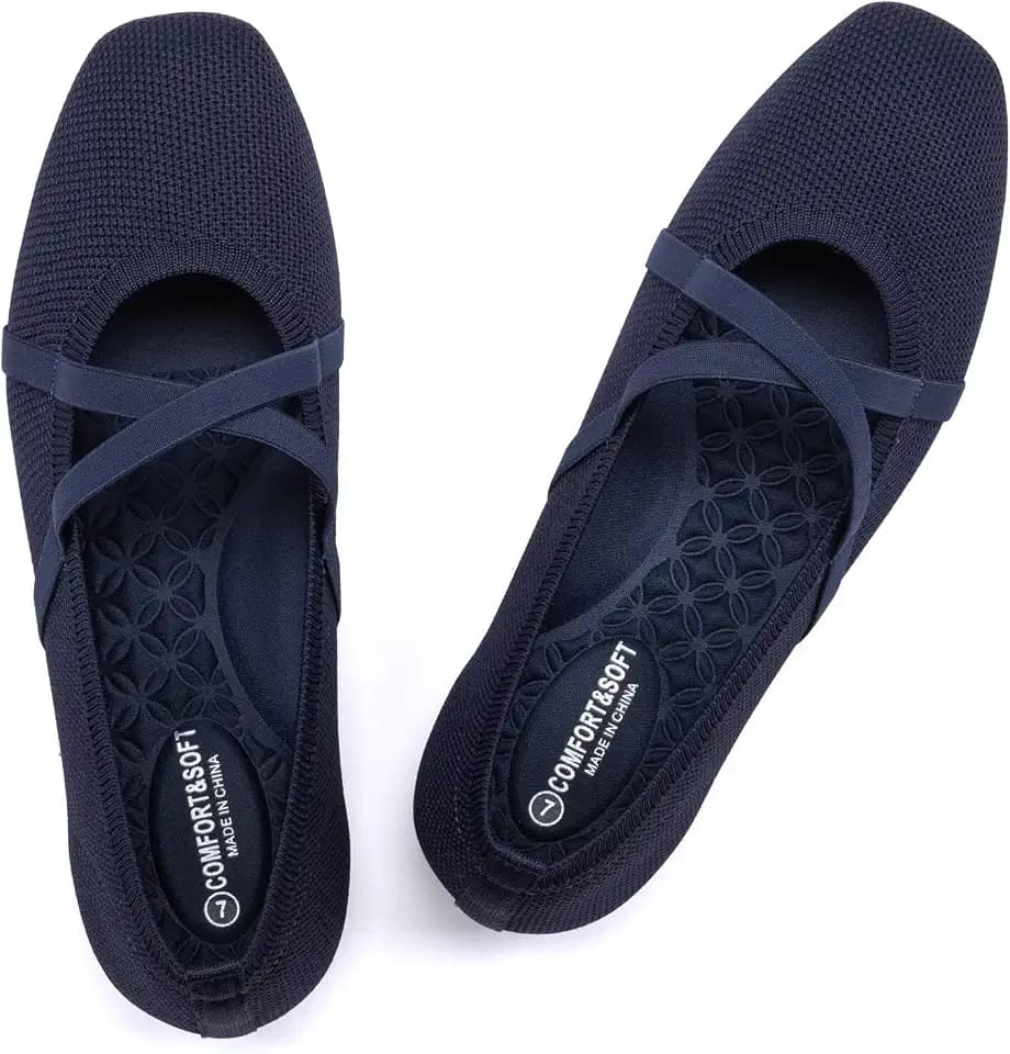 Frank Mully Mary Jane Women Flat Square-Toe Ballerina Flat Shoes Comfortable for Dressy and Work with Cross Strap