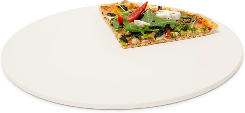 Relaxdays Pizzastein rund, Steinplatte für Pizza & Flammkuchen, Backstein für Ofen & Grill, Cordierit, 33 cm Ø, beige