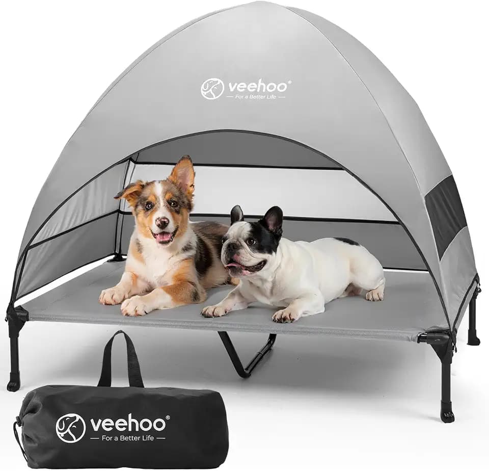 Veehoo Outdoor Dog Bed with Canopy, Cooling Elevated Dog Shade for Outside