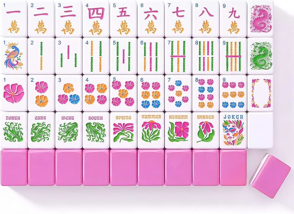 Soulchen Kaleidoscope Mahjong Tile Set 160 Mahjong Tiles 1.2'' Pink American Mahjongs Tile Set with Mahjongs Bag