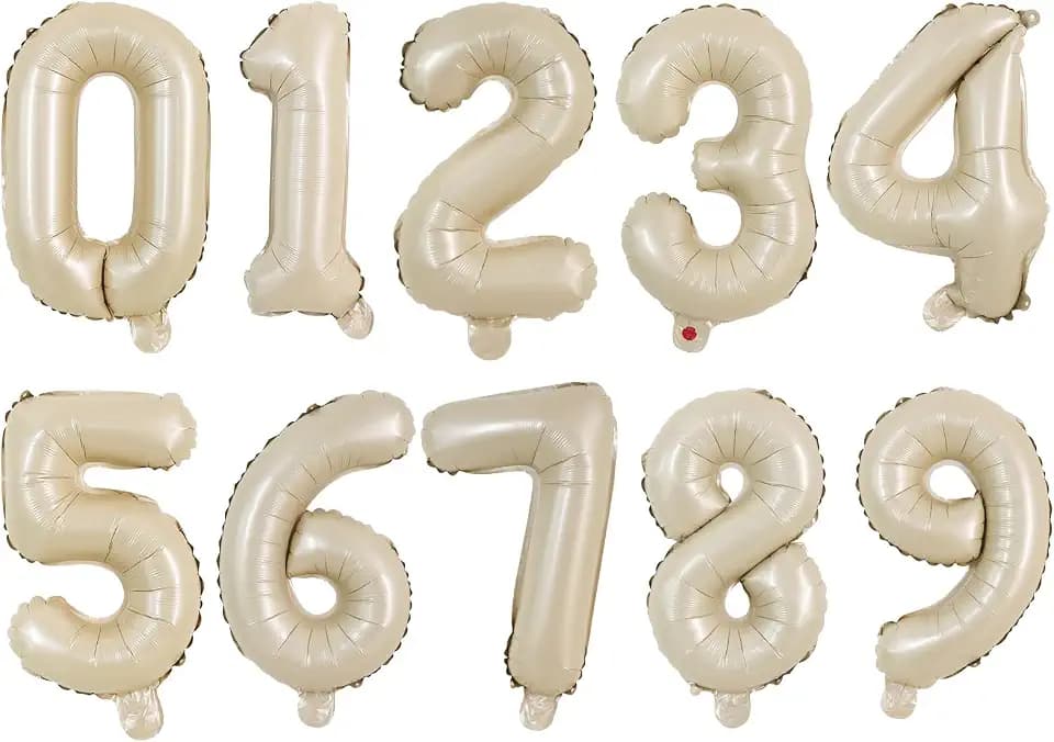 TONIFUL Number Balloon 16 Inch 10 Pcs Caramel 0-9 Birthday Number Balloons