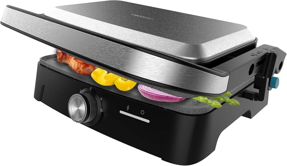 Cecotec Rock'nGrill Elektrogrill 1500 Full Open, 1500W, Öffnung 180°, RockStone, Antihaftbeschichtung, schwimmende Platte, Fettauffang, vertikale Lagerung, einstellbare Temperatur, 281 x 173 mm
