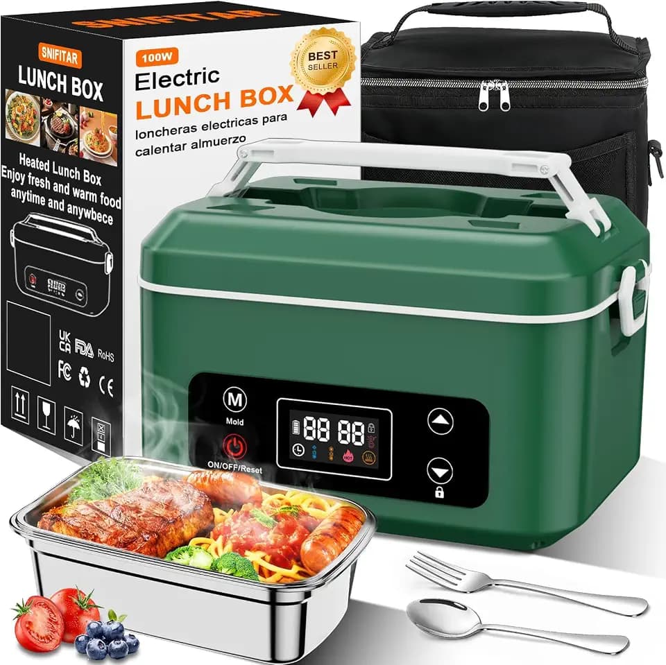 SNIFITAR Heated Lunch Box for Adults,1.3L Rechargeable Self‑Heating Food Warme (Army/Green)