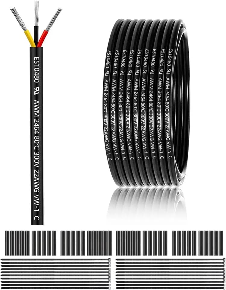 22 Gauge 3 Conductor Electrical Wire 100FT, UL 2464 22 AWG 3 Wire Cable