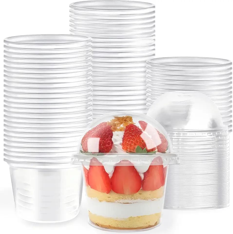 Jnnzzggu 50 Pcs 8 OZ Disposable Plastic Cups with Dome Lids, Clear Dessert Cup, Mini Parfait Appetizer Containers for Ice Cream, Cake, Fruit, Pudding, Jello Shot, Drink, Yogurt, Soups, Salad, Snacks