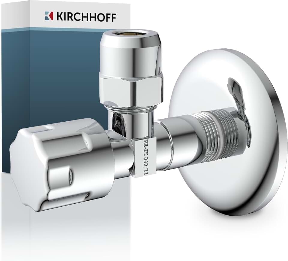 KIRCHHOFF Eckventil Universal Zoll selbstdichtend, 3/8“ Eckregulierventil für Kalt-und Warmwasserleitungen, Absperrhahn Waschbecken Bad 986259048