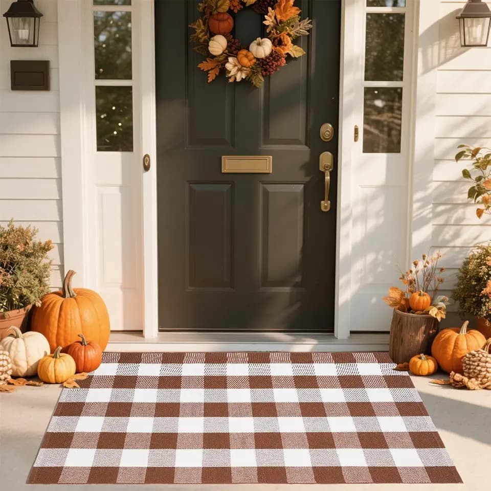 Buffalo Plaid Area Rug 3x5 Ft, Brown White Indoor Outdoor Rug