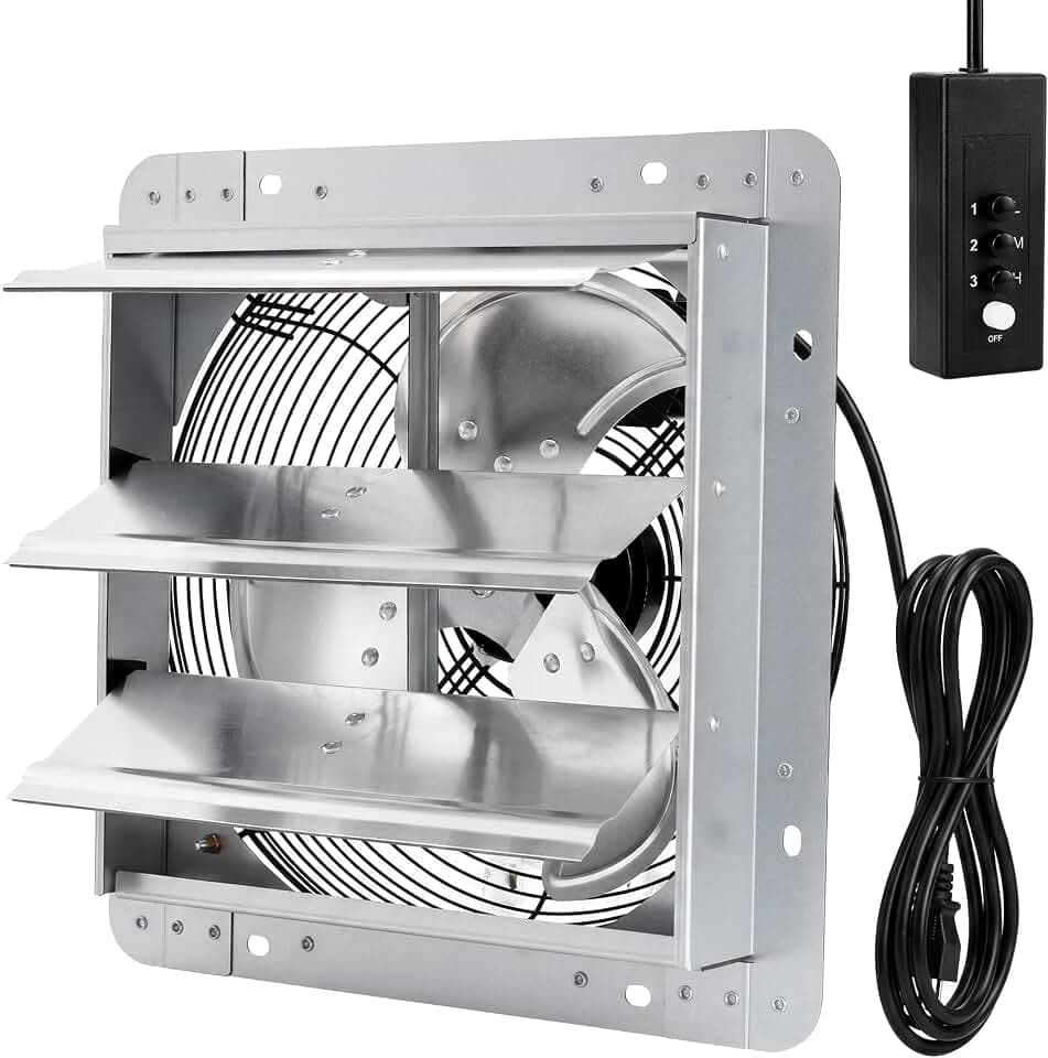 GarveeTech 12 Inch Shutter Exhaust Fan, Aluminum Wall Mount Attic Fan