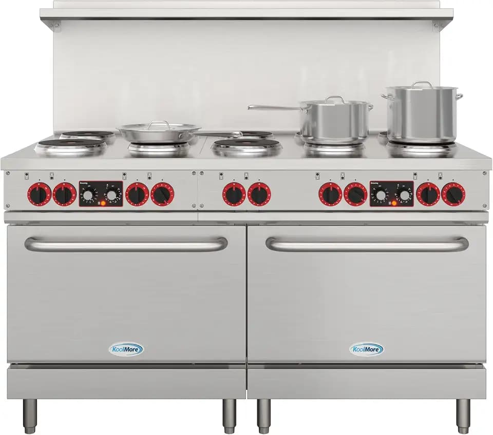 KoolMore 60 in. Commercial Electric Range with 10 Burners and 2 Standard Electric Ovens in Stainless Steel - 208V 3-Phase, CSA Listed (KM-CR60-E)