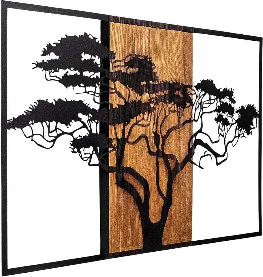 Elegantes Wandaccessoire aus Holz, 90 x 58 cm, 100% Holz (3 cm dick) und Metall, Walnuss und Schwarz | Einzigartiges Design für Ihre Wohnräume
