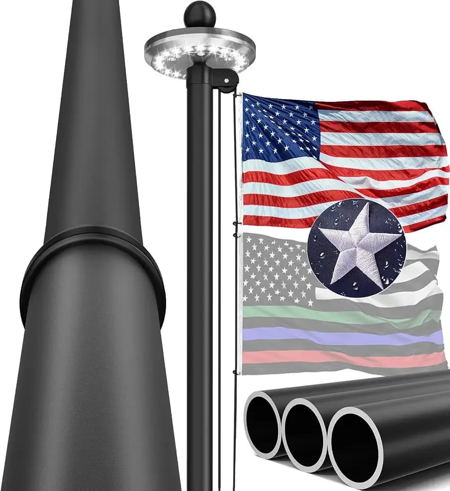 16FT Heavy Duty Flag Pole, Solar Light, 100MPH Tested Outside House