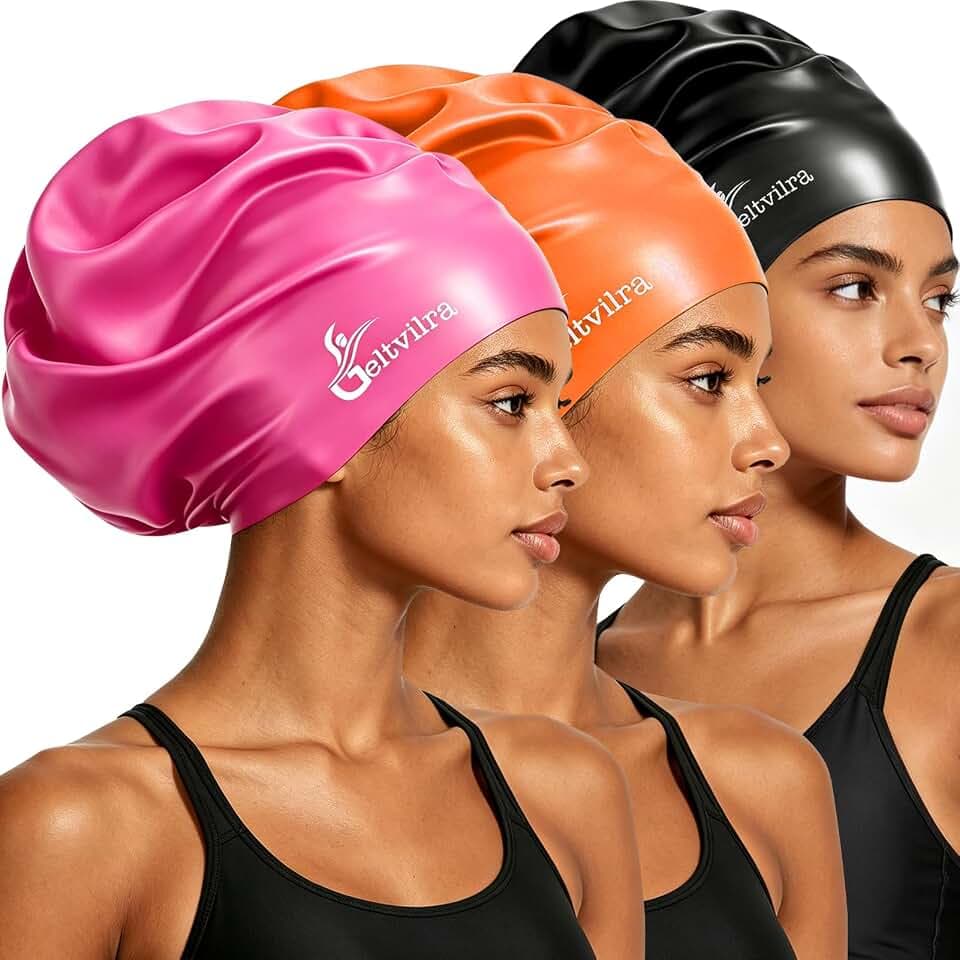 3 Pack Extra Large Swim Caps for Braids and Dreads Locs Long Hair Black Women Men Swimming Silicone Waterproof Pool