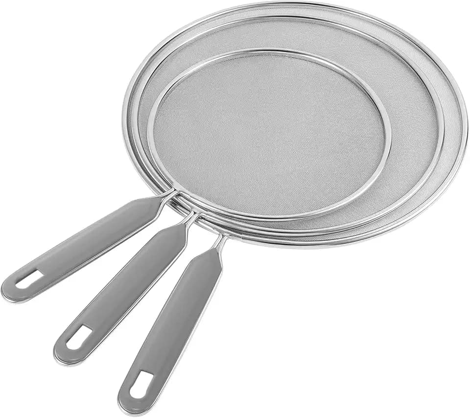 Fostoy Spritzschutz,3Pcs Multifunktionale Edelstahl Spritzschutz zum Verhindern von Öl-,Fett- oder Wasserspritzer für Pfannen Töpfe Skillets