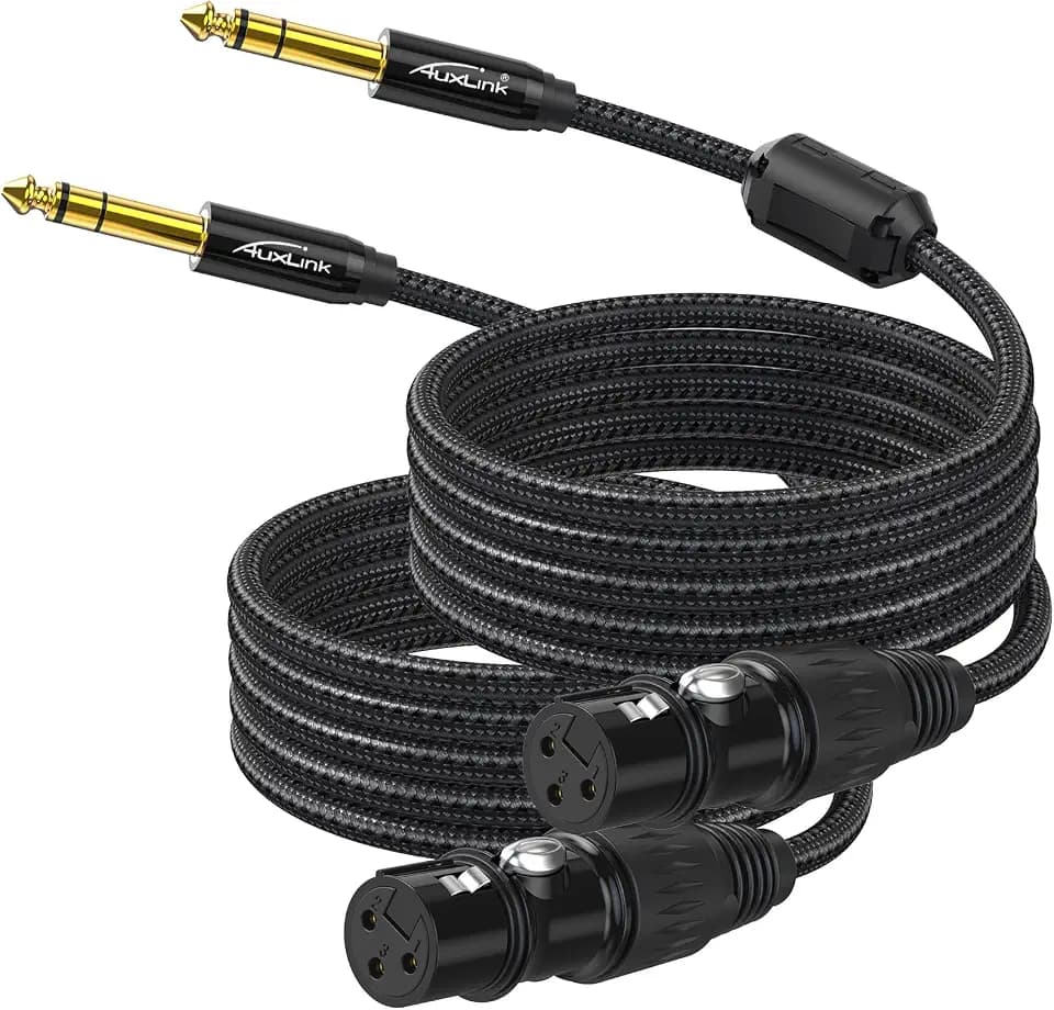 XLR Female to 1/4 Cable 6ft 2 Pack, Balanced TRS to 6.35mm Gold-Plated Connectors Nylon Braided, Quarter Inch to XLR Female Cable