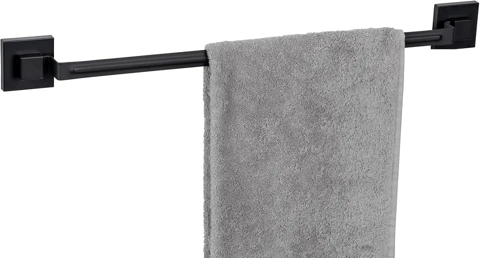 WENKO Badetuchstange Mod. Quadro stilvolle Edelstahl Handtuchstange 60 cm unkompliziert ohne Bohren zu befestigen Elegante Farbe Schwarz