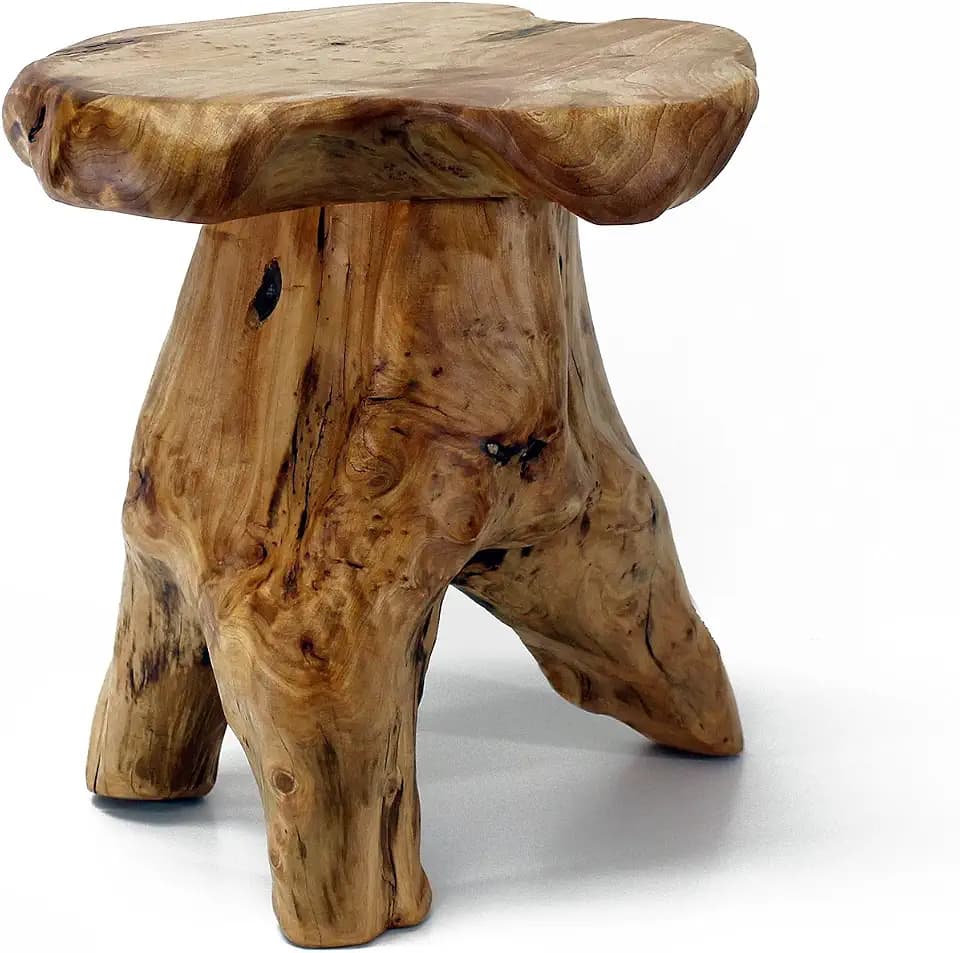 WELLAND Natural Cedar Stump Stool, Live Edge Mushroom Side Table, 14" H