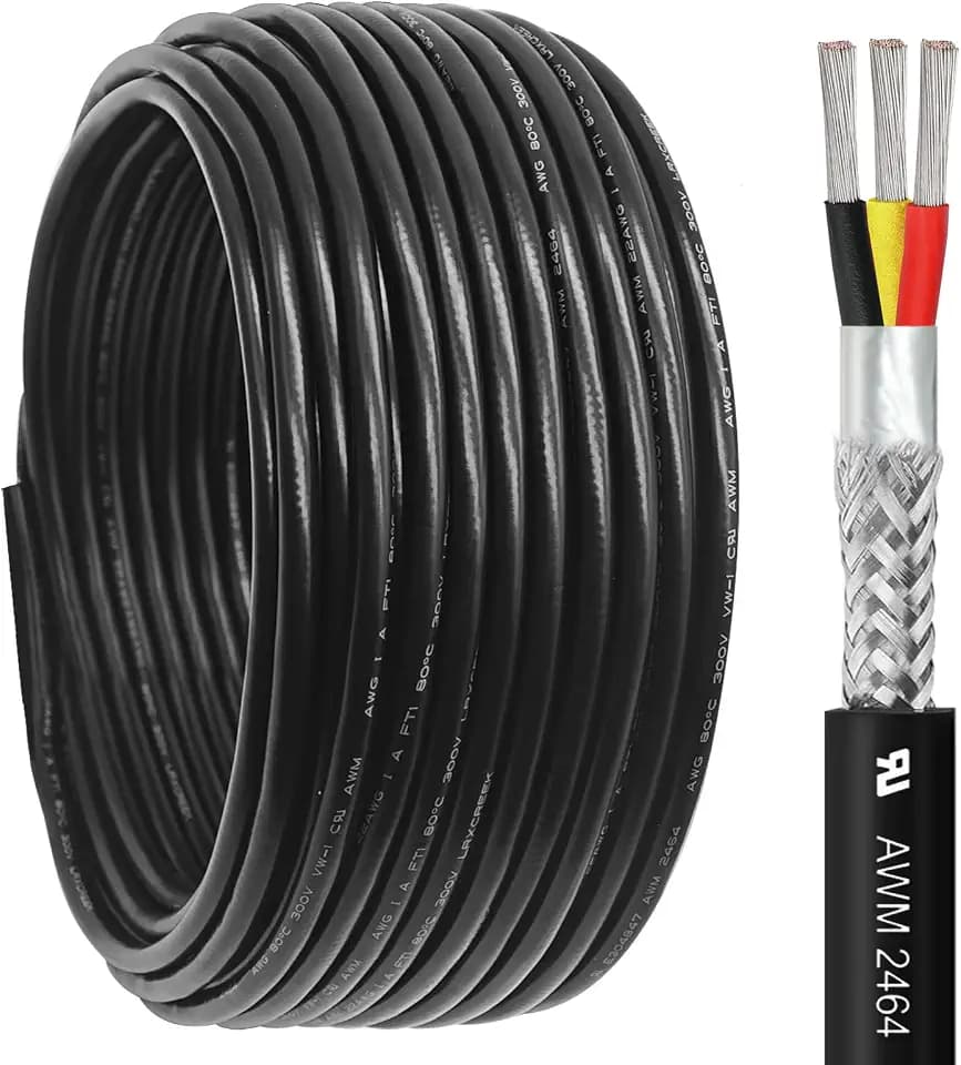 18/3 Shielded Wire 30FT 18 Gauge 3 Conductor Wire, UL2464 18 AWG Chain CNC Tinned Copper Cable for CNC Router Machine, CNC Spindle, Microphone, 3D Printer