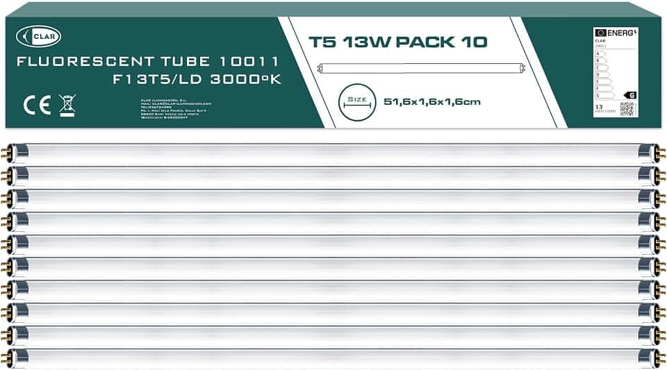 CLAR - Leuchtstoffröhre T5 13W, Röhre G5 Sockel, Ersatzröhre für Leuchten, Kompatibel mit FSL T5 13W (Pack 10)