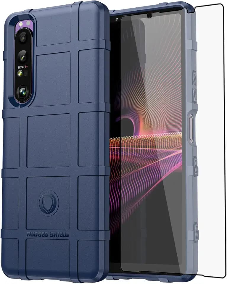 Asuwish Handyhülle für Sony Xperia 1 III 3 / Experia1iii 5G Hülle mit Glas Folie Panzerfolie Schutzfolie und Extra Dünn Silikon TPU Experia 1III 5G XQ-BC72 Slim Hard Handy Hüllenn Phone Case Blau