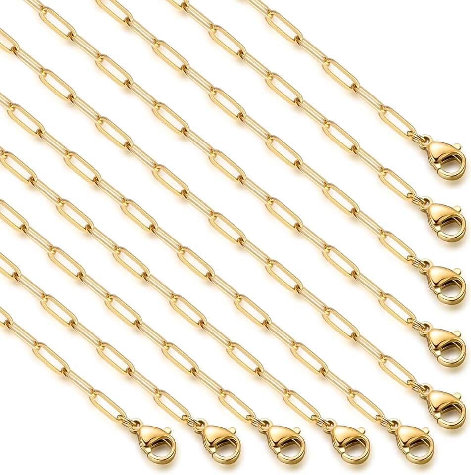 10PCS Gold Paperclip Chain Bulk Stainless Steel Necklace forJewelry Making