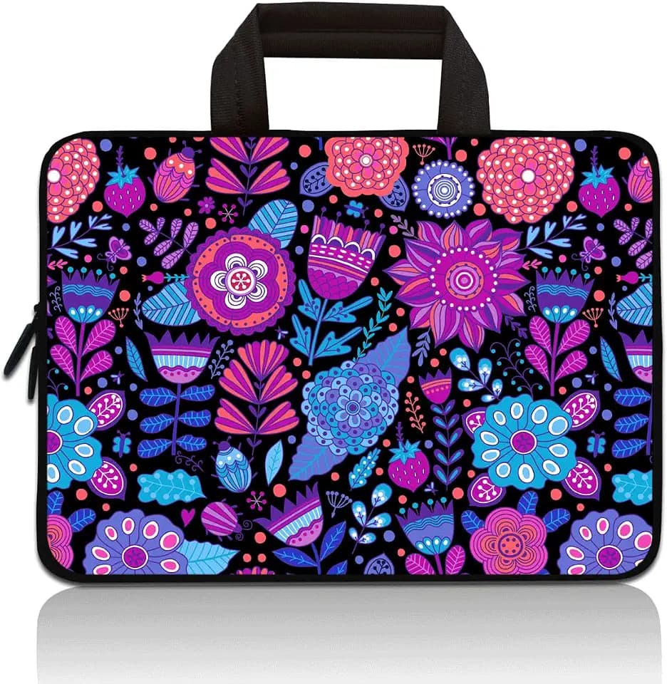 Universal 7~9 inch Kids Tablet Portable Neoprene Zipper Carrying Sleeve Case Bag Fits 7" 8" 8.5" 8.9" 9" iPad mini 5 4 3 2 1, Galaxy Tab A 8.0 (Purple Flowers)