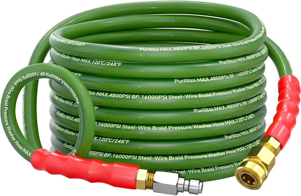 25FT Pressure Washer Hose 3/8'' Non Marking 4800PSI No Kink Commercial Hose