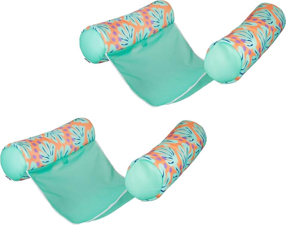 Big Joe Shaka Hammock Sling Pool Float 2 Pack, Sweet Shells Peach, Doubled-Sided Mesh, Quick Draining Fabric, No Inflation Needed