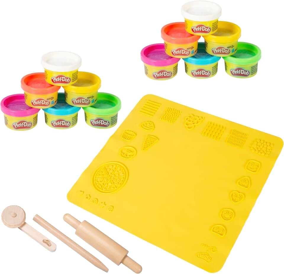 roba x Play-Doh Spielset – extragroße 3D-Kreativmatte, 12 Knetdosen & 3 FSC-Holzwerkzeuge – ab 3 Jahren