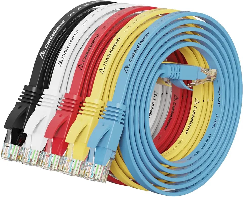 CableGeeker Cat 6 Flat Ethernet Cable 3ft 5Pack, 10Gbps, Multicolor