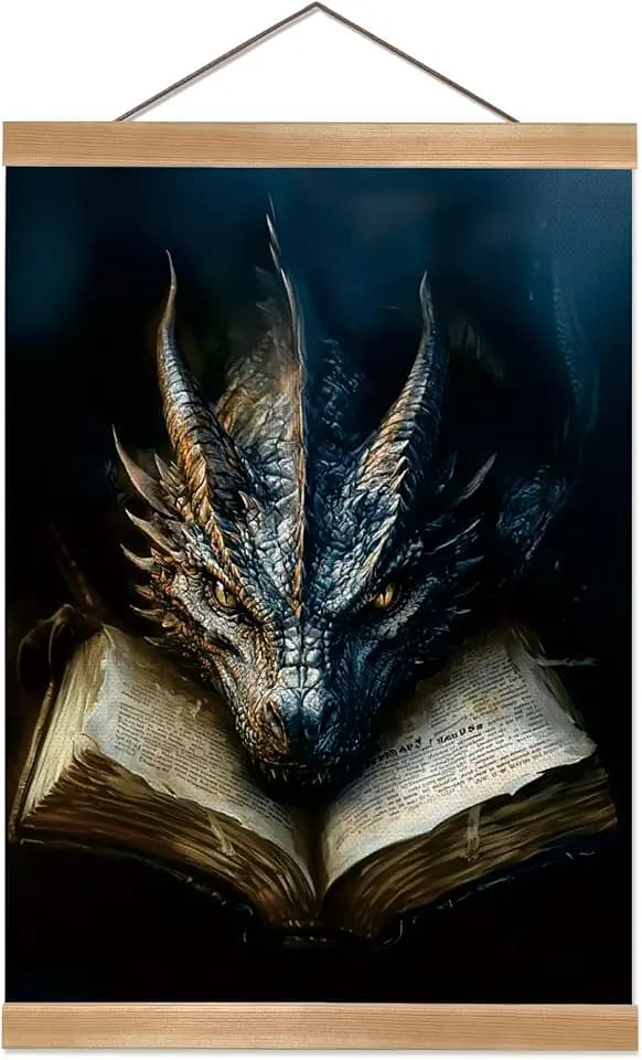 ZTGDA Book Dragon Wall Art,Dark Academia Vintage Poster, Gothic Canvas Print for Book Lovers, Fantasy Wall Decor for Bedroom, Library or Office, Mysterious Bookworm Gift(dragon)