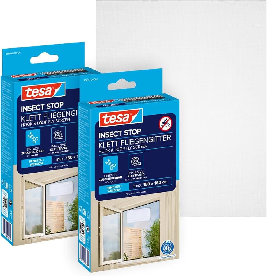 tesa Insect Stop Klett Fliegengitter - 150 cm x 180 cm - Weiß