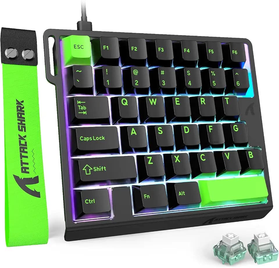 MAMBASNAKE Attack Shark M36 HE One-Handed Wired Hall Effect Keyboard, 8K Polling & 0.125ms, Adjustable Trigger, Hot-Swappab, PBT Keycap, RGB, Web Driver Support, Gaming Keyboard for PC/Gamer Black
